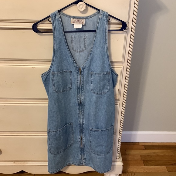 GRASS RAGGS Denim Jumper/Dress VTG 90’s Blue Denim Women’s Med Sleeveles… - Picture 1 of 14